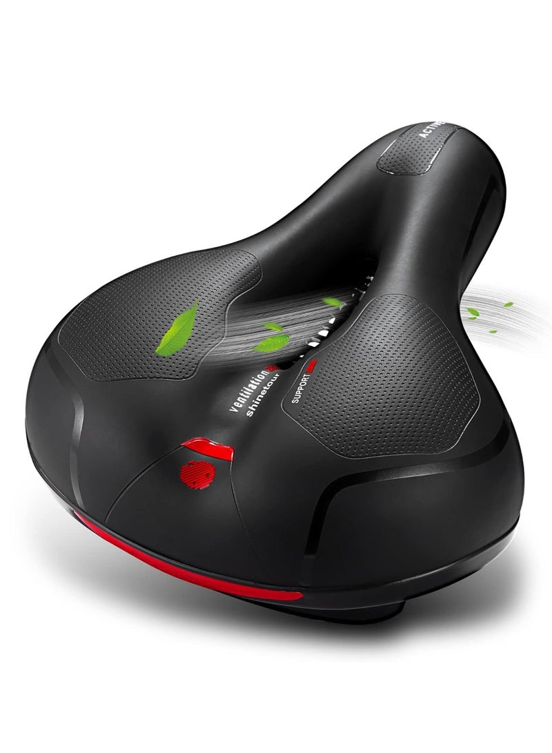 MJZ Bicycle Saddle, Comfortable Bike Seat Cushion With Dual Shock Absorbing Balls & Memory Foam Soft Wide Bicycle Saddle with Reflective Stripe & Breathable Bike Saddle Road Bicycle Saddle Riding Bicycle Seat Cushion - Image 1